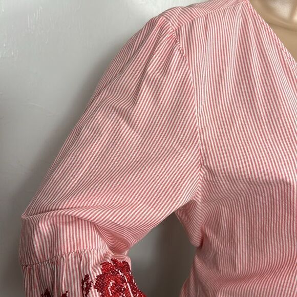 INC International Concepts Floral Embroidery Tie Waist Striped Blouse Top XL - Picture 3 of 10